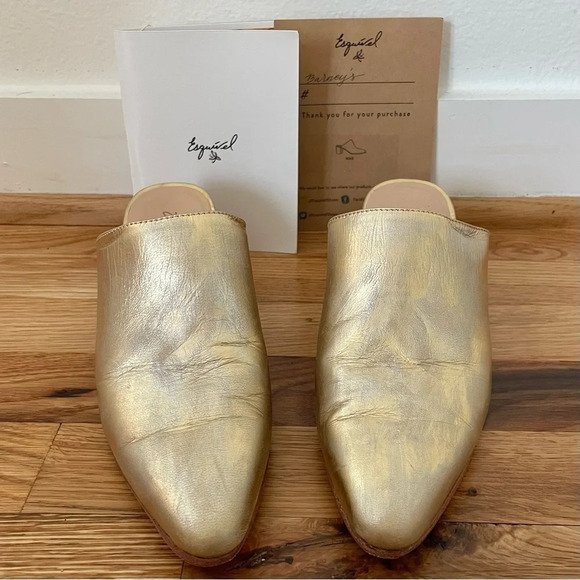 George Esquivel Custom Handmade Gold Leather Heeled Mules Size 6 - Picture 2 of 11
